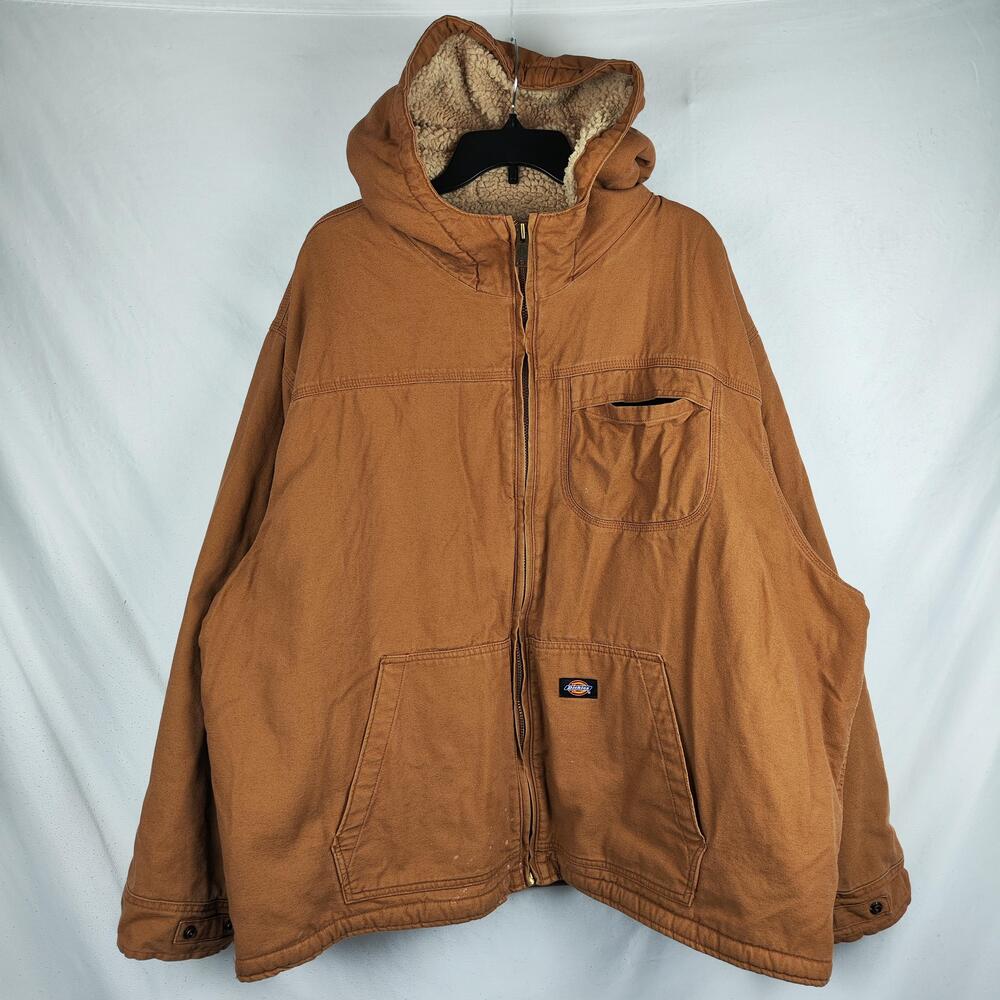 Dickies Jacket Mens 4XL Brown Hooded Sherpa Lined Full Zip Canvas Workwear Parka